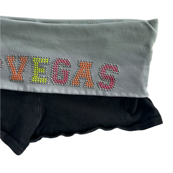 Y2K Low Rise Micro Fold Over Micro Shorts Rhinestone Size M I Love Vegas - Picture 3 of 9